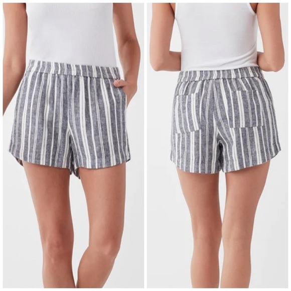 Splendid Linen Shorts Size Medium Pier Stripe Beachy Coastal High Rise Blue - Picture 1 of 11